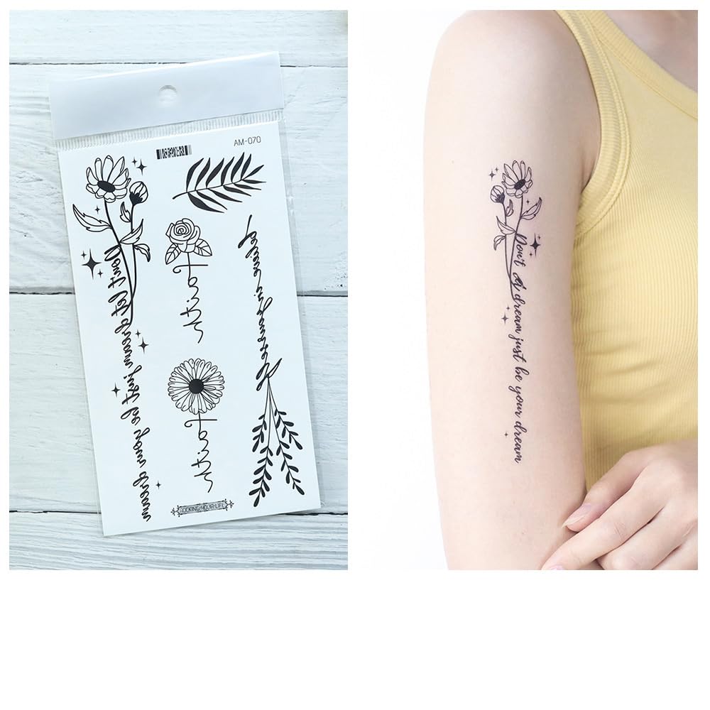 S.A.V.I 3 Pcs Floral Temporary Tattoo Stickers for Women & Girls – Safe Non-Toxic, Black Ink, Long Lasting, Waterproof, 16x9 cm, Dandelion & Flower Designs, Easy to Apply for Arms, Neck & Back (08)