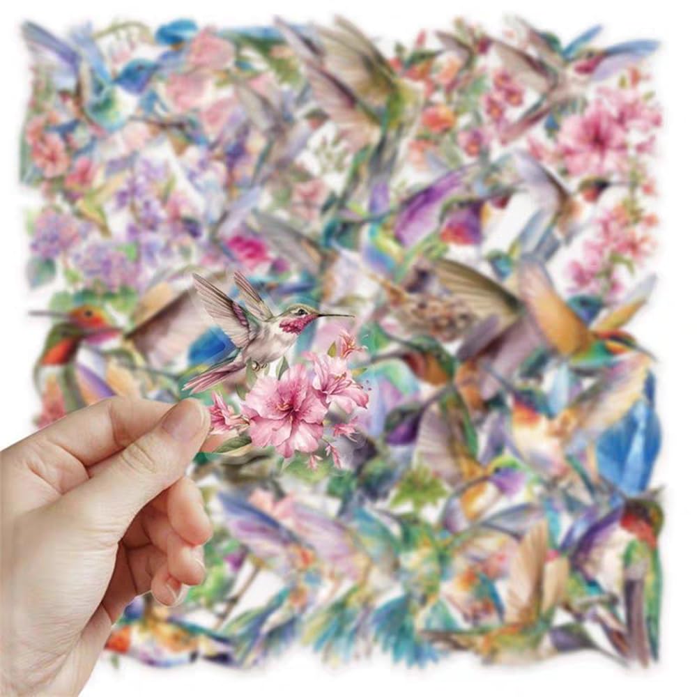 S.A.V.I 50 Pcs Hummingbird Floral Stickers Set, Waterproof Vinyl Decals
