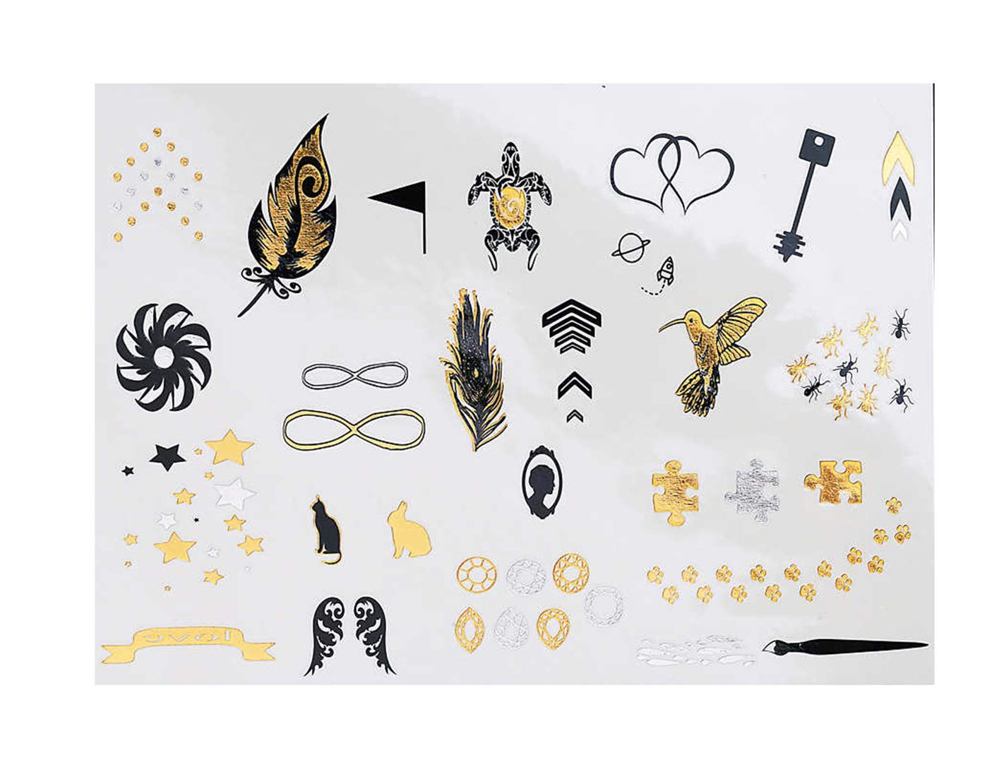 S.A.V.I 3D Temporary Tattoo Golden and Silver Metallic Sticker Wrist Arm Peacock Feathers Design Size 21x15cm - 1pc. (60), Gold, 22 g