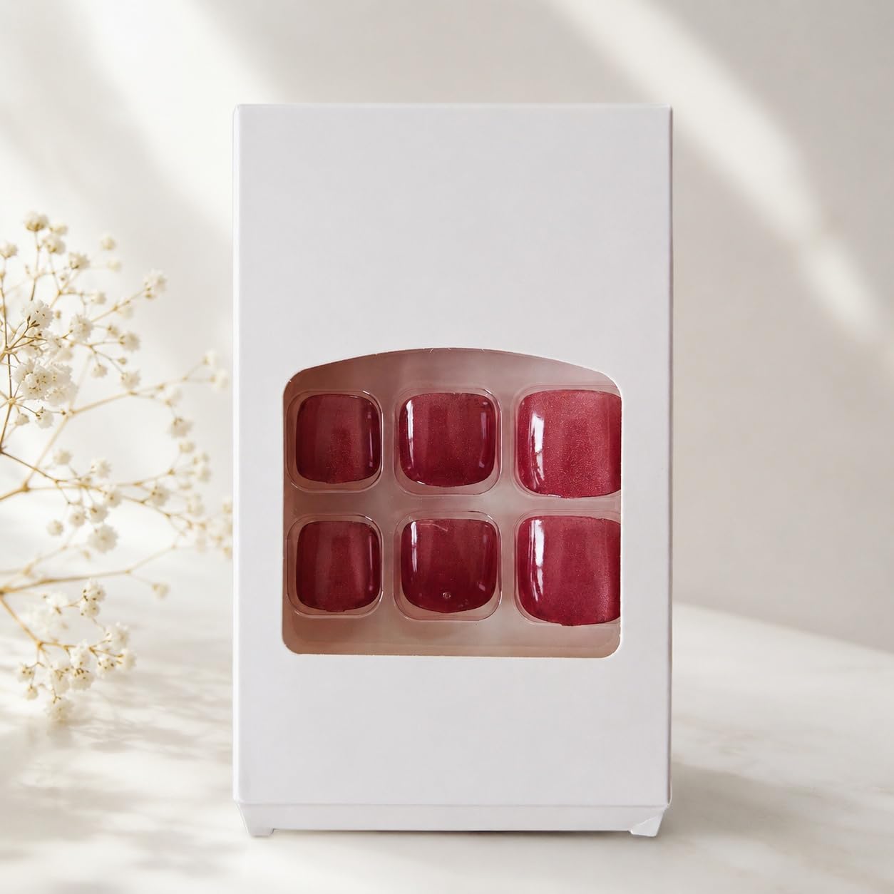 S.A.V.I Press on Toenails 24 Pcs Reddish Brown Cat Eye Short Square | Shimmer Finish with Glue & Adhesive Tabs, Natural Fit DIY Pedicure for Women, Durable Glossy Wear