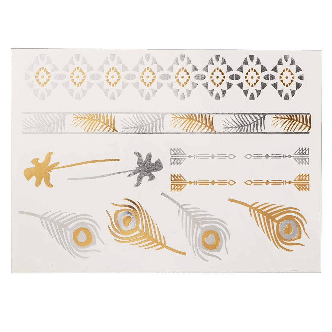 S.A.V.I 3D Temporary Tattoo Golden and Silver Metallic Sticker Colourful Butterflies Swans Peacock Design Size 21x15cm - 1pc. (15-1), Gold, 2 g