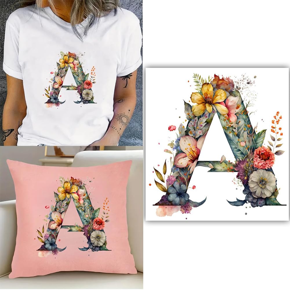 S.A.V.I 1PC Floral Alphabet Iron-On Patch – Washable Heat Transfer Sticker for DIY T-Shirts, Jeans, Pillows, Backpacks, Hats – Easy Applique with Beautiful Flower Design – Clothing  Accessories Patch (A)