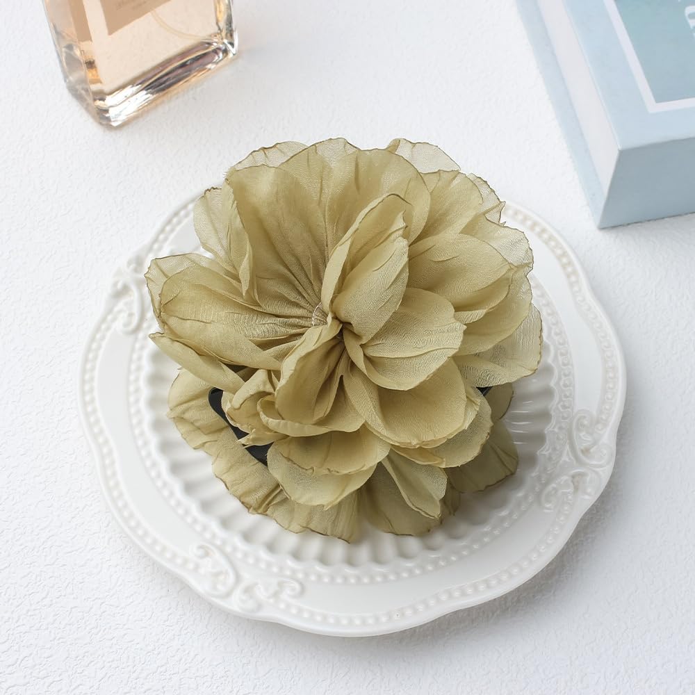 S.A.V.I Floral Hair Claw Clip for Women, Olive Green, 8 cm | Lightweight Mesh, Strong Grip, Everyday Styling, Office & Party Use, Blossom Design