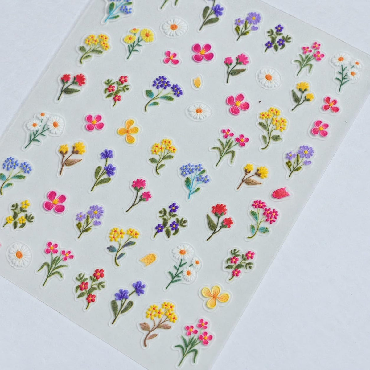 S.A.V.I 5D Nail Art Stickers Wildflower Floral Designs, Set of 3 | Self-Adhesive Decals, 7 x 9 cm Sheets, DIY Manicure, Women & Girls, Multicolour Blossoms