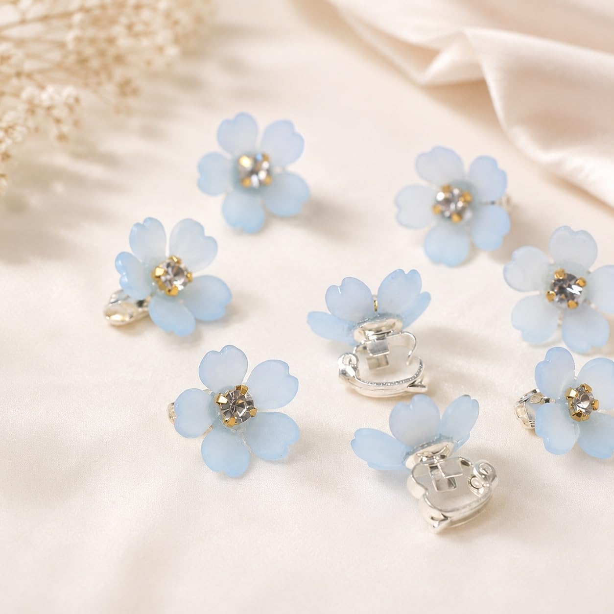 S.A.V.I Blue Floral Mini Hair Clips 1.5 cm Resin Daisy Barrettes | Set of 10, Strong Hold, Lightweight, Women & Girls, Weddings & Parties