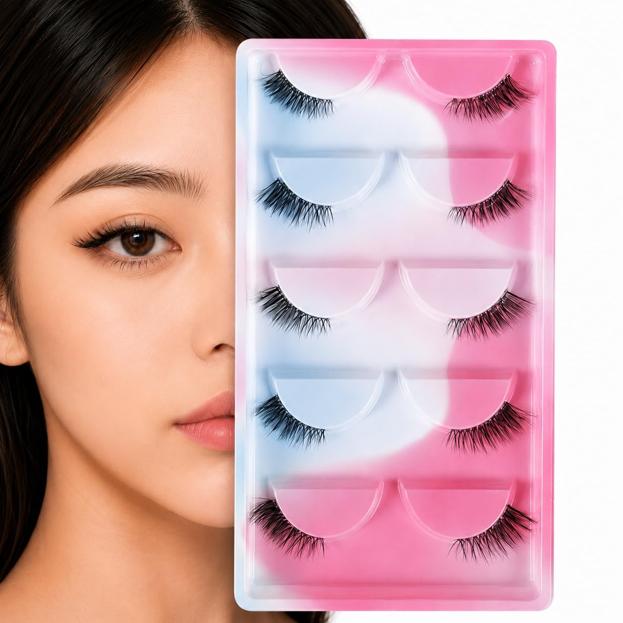 S.A.V.I Half False Eyelashes 5 Pairs Natural Wispy 18mm | Weightless Feel, Outer Corner Lashes, Reusable, Everyday & Party, Soft Band