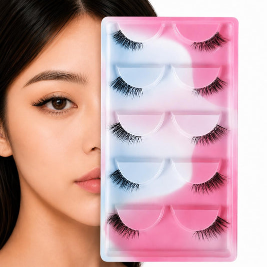 S.A.V.I Half False Eyelashes 5 Pairs Natural Wispy 18mm | Weightless Feel, Outer Corner Lashes, Reusable, Everyday & Party, Soft Band