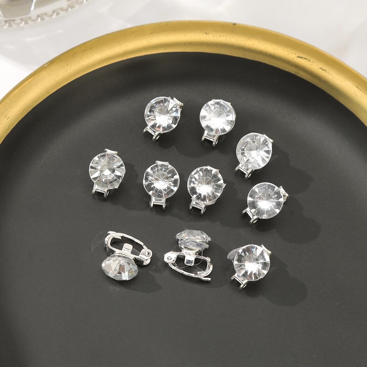 S.A.V.I Rhinestone Mini Hair Clips Set of 10 for Women & Girls | White Crystal Barrettes, 5 mm Size, Lightweight Metal, Secure Grip, Weddings & Parties