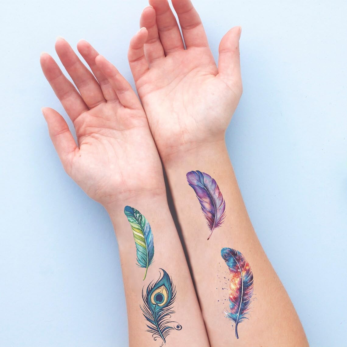 S.A.V.I 10 Sheets Colourful Feather Temporary Tattoos for Kids & Adults | Waterproof, Safe & Non-Toxic Body Stickers | 12x6.8cm | Easy to Apply & Remove | Party, Gift & Return Favours