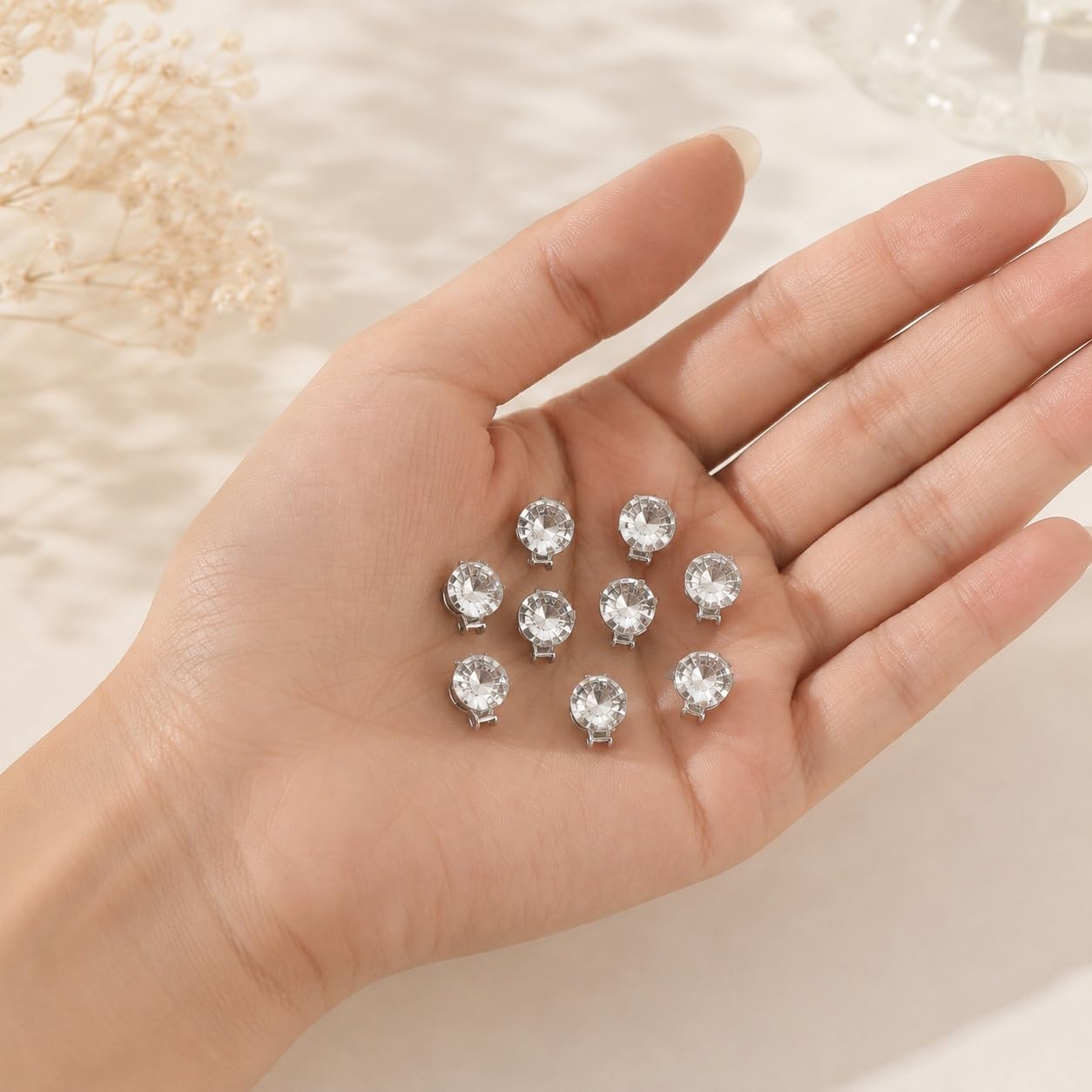 S.A.V.I Rhinestone Mini Hair Clips Set of 10 for Women & Girls | White Crystal Barrettes, 5 mm Size, Lightweight Metal, Secure Grip, Weddings & Parties
