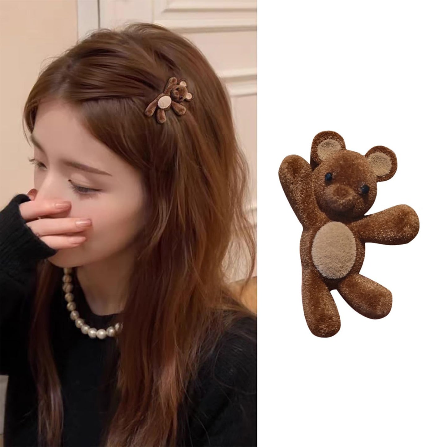 S.A.V.I Cute Brown Teddy Bear Hair Clip for Girls & Women | Mini Plush Furry Hair Claw Clip 4 cm | Soft Velvet Cartoon Bear Korean Style Hair Accessory for Kids