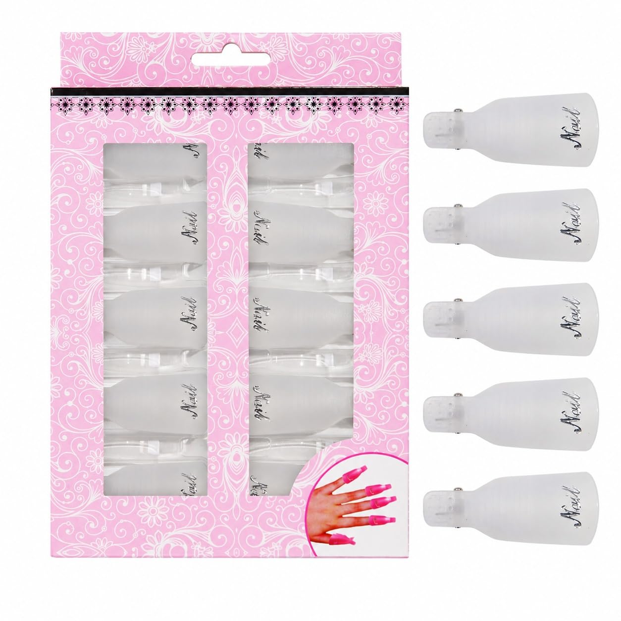 S.A.V.I Nail Polish Remover Clips Soak Off Caps Set of 10 | Reusable Acetone Wraps, UV Gel & Acrylic Use, Salon & Home Use, White Finger Covers, Manicure Tool