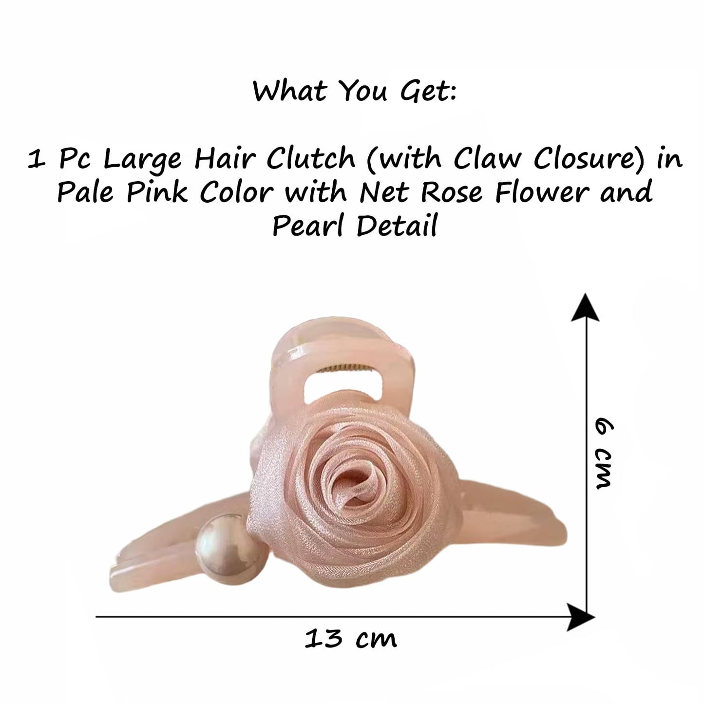 S.A.V.I Elegant Large Hair Claw Clip for Women | 13 cm Floral Rose Design with Pearl Accent | Matte Finish Strong Grip Clutcher for Thick Hair | Stylish Pink Jaw Hair Accessory
