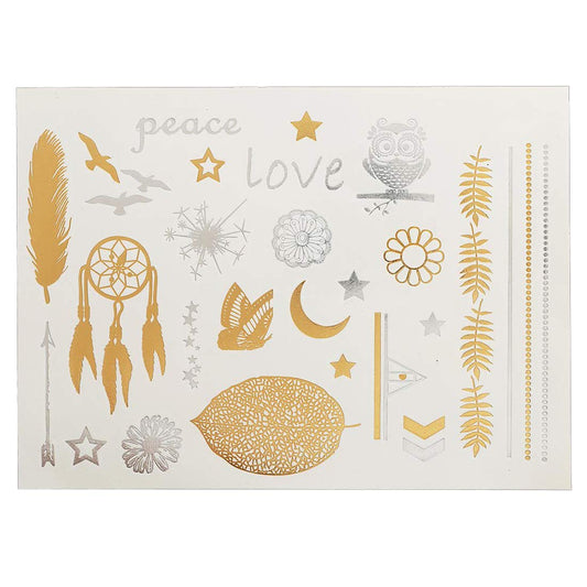 S.A.V.I 3D Temporary Tattoo Golden and Silver Metallic Sticker Big Butterfly Hair Tattoo Decoration Design Size 21x15cm - 1pc. (18), Gold, 4 g