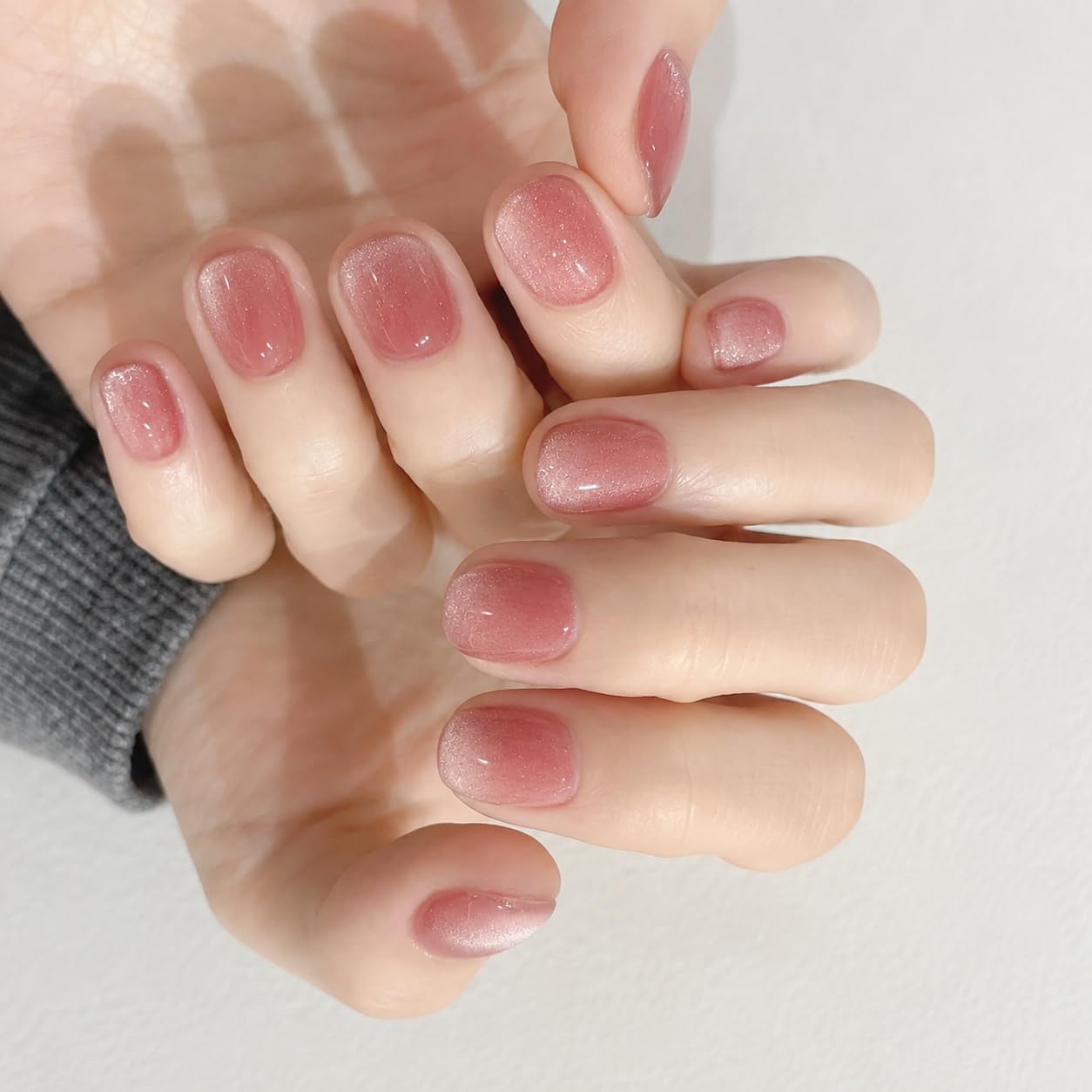 S.A.V.I Short Square Press on Nails Blush Rose Cat Eye Finish 24 Pcs