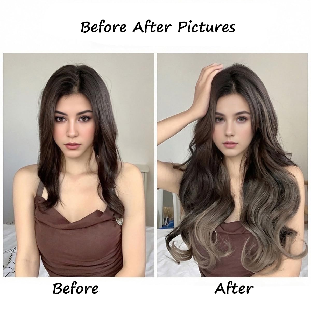 S.A.V.I U-Shape Clip-In Hair Extension for Women, Natural Black & Blonde Brown Dual Tone, 50cm Long Wavy Synthetic Hair Topper, Volumizer, Length Enhancer with Secure Clips