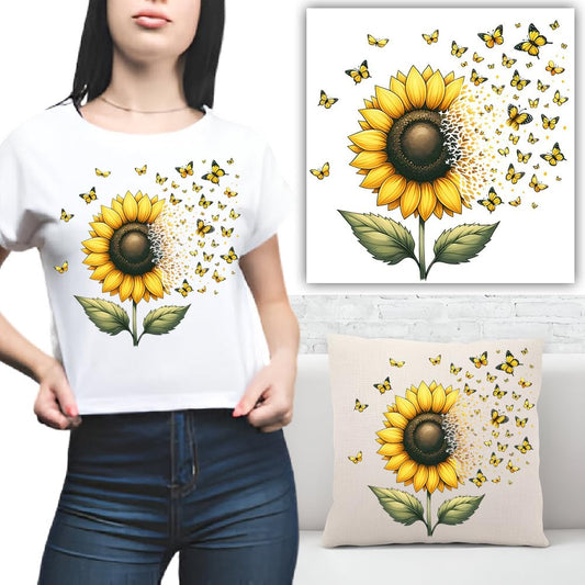 S.A.V.I Sunflower  Butterfly Iron-On Heat Transfer Patch, 7.5x8 Inch – Washable DIY Sticker for T-Shirts, Hoodies, Denim, Bags, Pillows – Easy Application, Perfect for Custom Designs