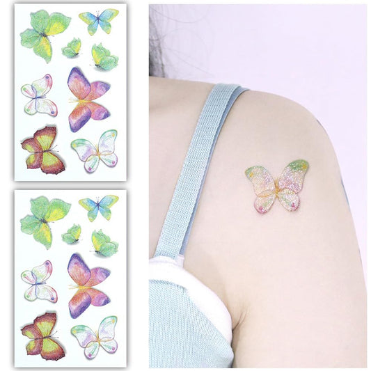 S.A.V.I 2 Sheets Glitter Butterfly Temporary Tattoo Stickers - Multicolor Shimmery Green, Purple, Yellow  Pink Designs - Easy Apply, Long-Lasting Waterproof Body Art for Kids  Adults - Party  Event