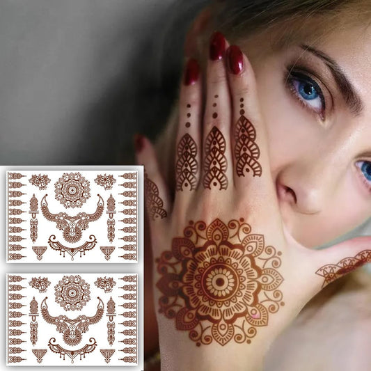 S.A.V.I 2 Sheets - Henna Tattoo Stickers, Waterproof Natural Mehendi, Perfect for Women's Hands  Arms - 21x15cm