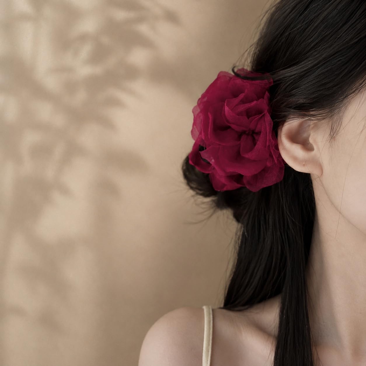 S.A.V.I Rose Hair Claw Clip for Women, Mesh Floral, Red, 10 cm | Strong Grip, Lightweight Fabric, Casual & Party Styling, Wedding & Festive Use, For Girls