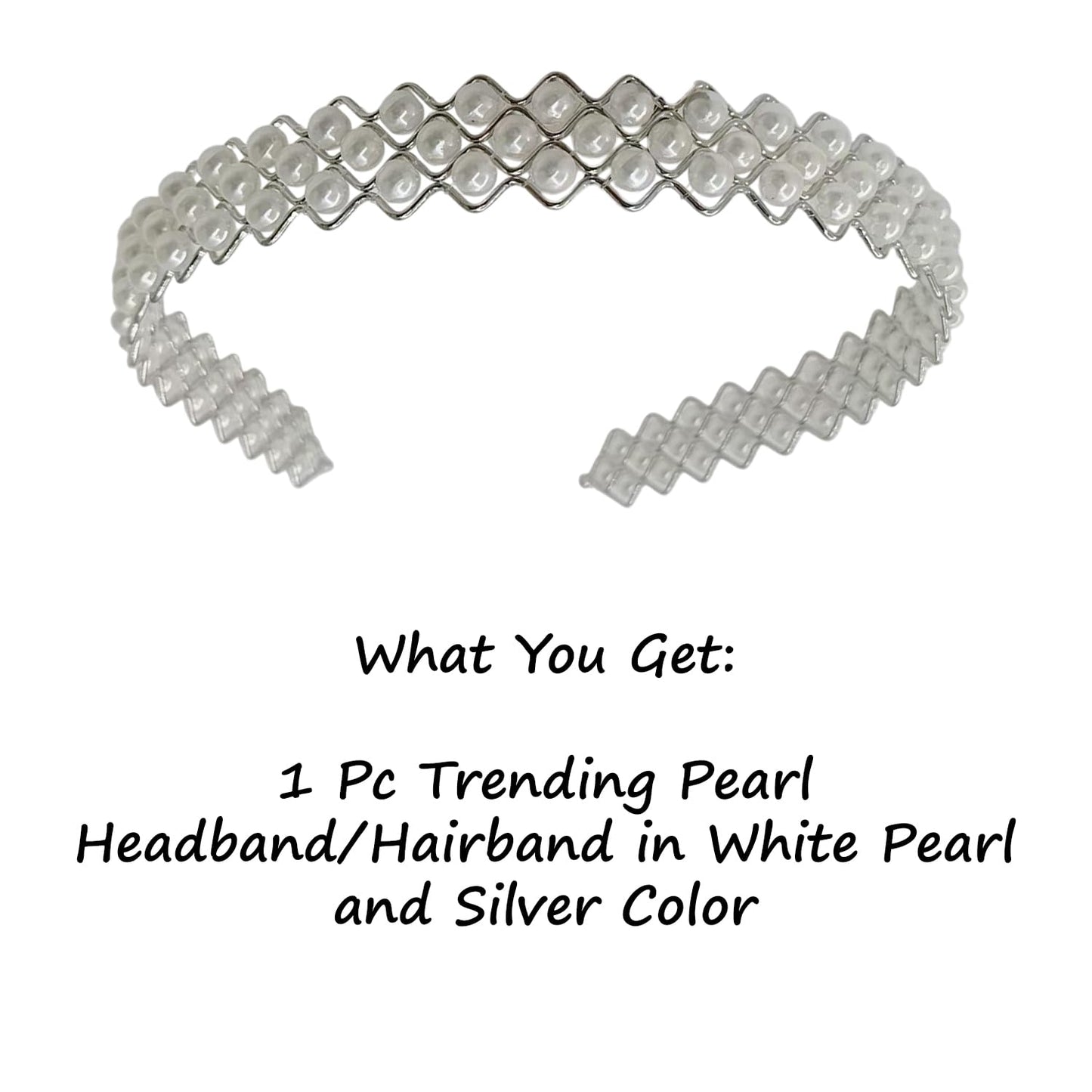 S.A.V.I Pearl White Zigzag Hair Band for Women & Girls | Double Row Faux Pearl Beaded Metal Headband | Korean Style Bridal Party Hair Accessory | Lightweight Comfortable Fit