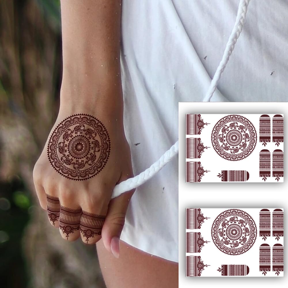 S.A.V.I 2 Sheets of Henna Mehendi Temporary Tattoos Waterproof, 21x15cm - Natural Color for Women’s Hands  Arms