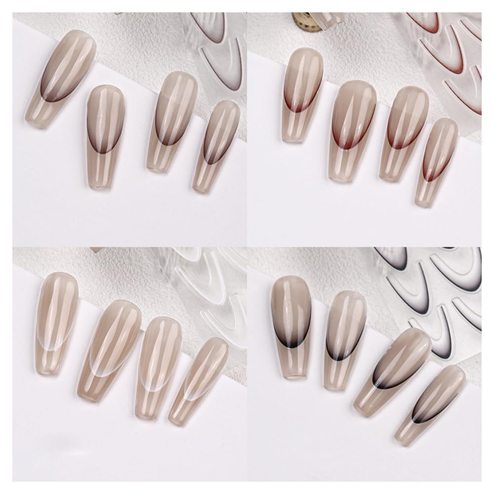 S.A.V.I 4 Sheets Gradient Ombre French Manicure Nail Art Stickers – Self-Adhesive V-Tip Design for DIY Nails – Multi-Color White Black Red Lavender – Easy Peel & Apply, 9x7 cm