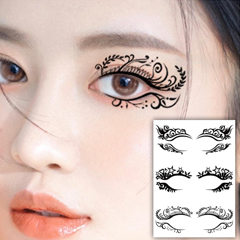 S.A.V.I 3 Pairs Temporary Eye Tattoo Stickers – Black Floral, Starry  Ornamental Designs – Waterproof, Easy to Apply Eye Makeup Art – Perfect for Parties, Festivals  Weddings