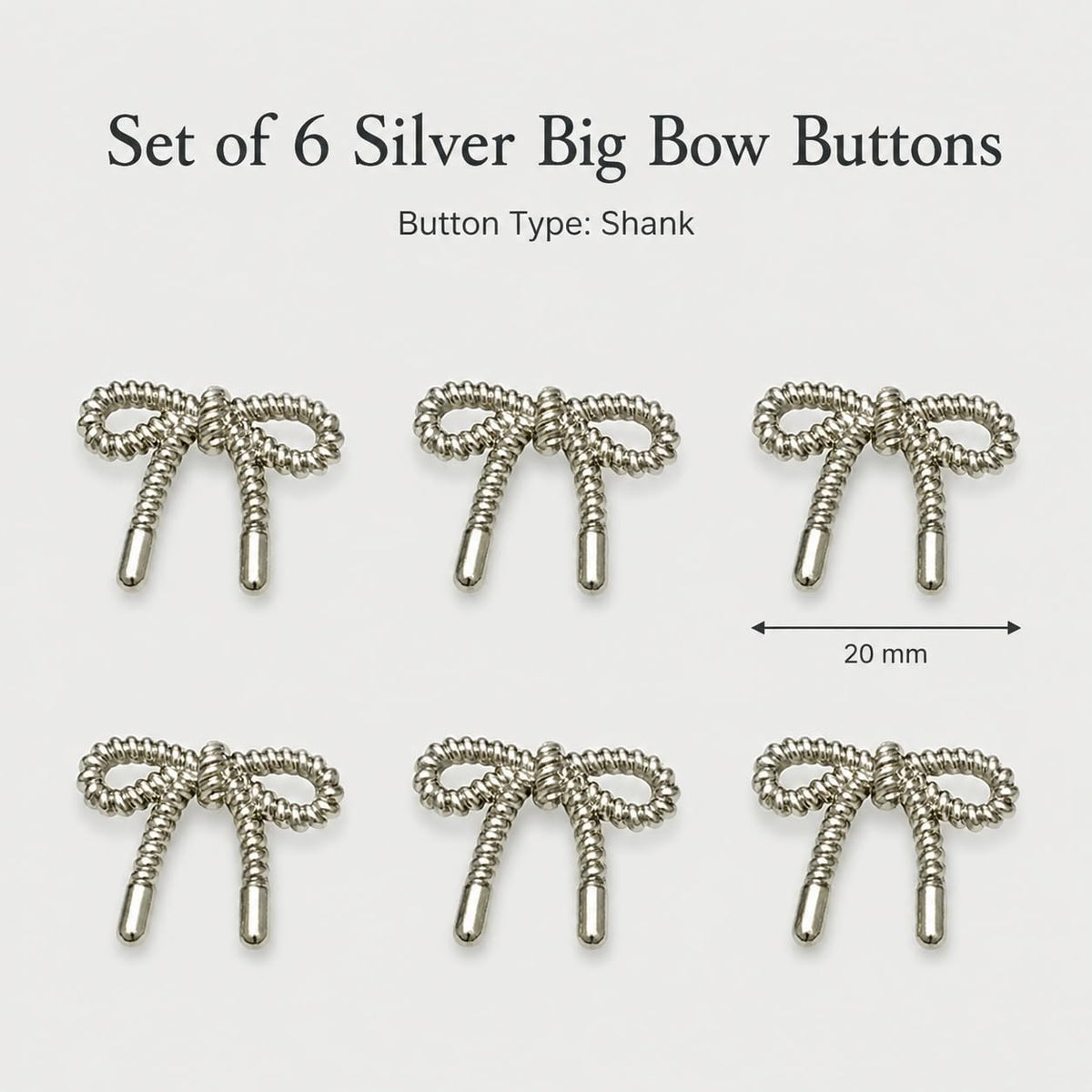 S.A.V.I Bow Buttons for Blouse & Saree, Silver-Tone 20mm Metal Shank | Set of 6, for Choli & Lehenga, Sewing & Tailoring, DIY Crafts, Women's Wear