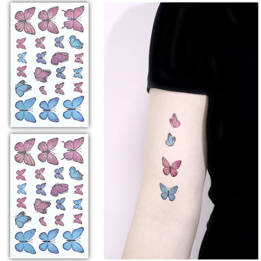 S.A.V.I 2Pcs Glitter Butterfly Temporary Tattoo Stickers - Vibrant Pink  Blue Design, Waterproof  Skin-Friendly - for Kids, Women, Party Accessories - Easy Application, Long-Lasting, 12x7.5 cm