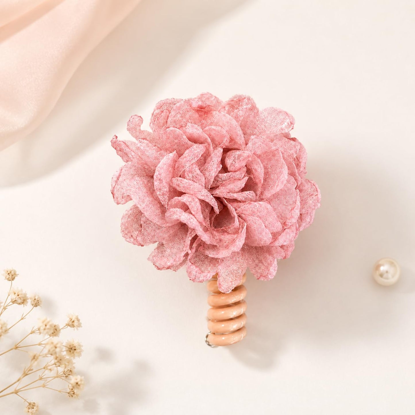 S.A.V.I Big Flower Telephonic Hair Tie for Women, Pink, Soft Fabric Bloom Accessory, 11 cm Oversized Design for Casual, Party, Gifting & Comfortable All-Day Hold