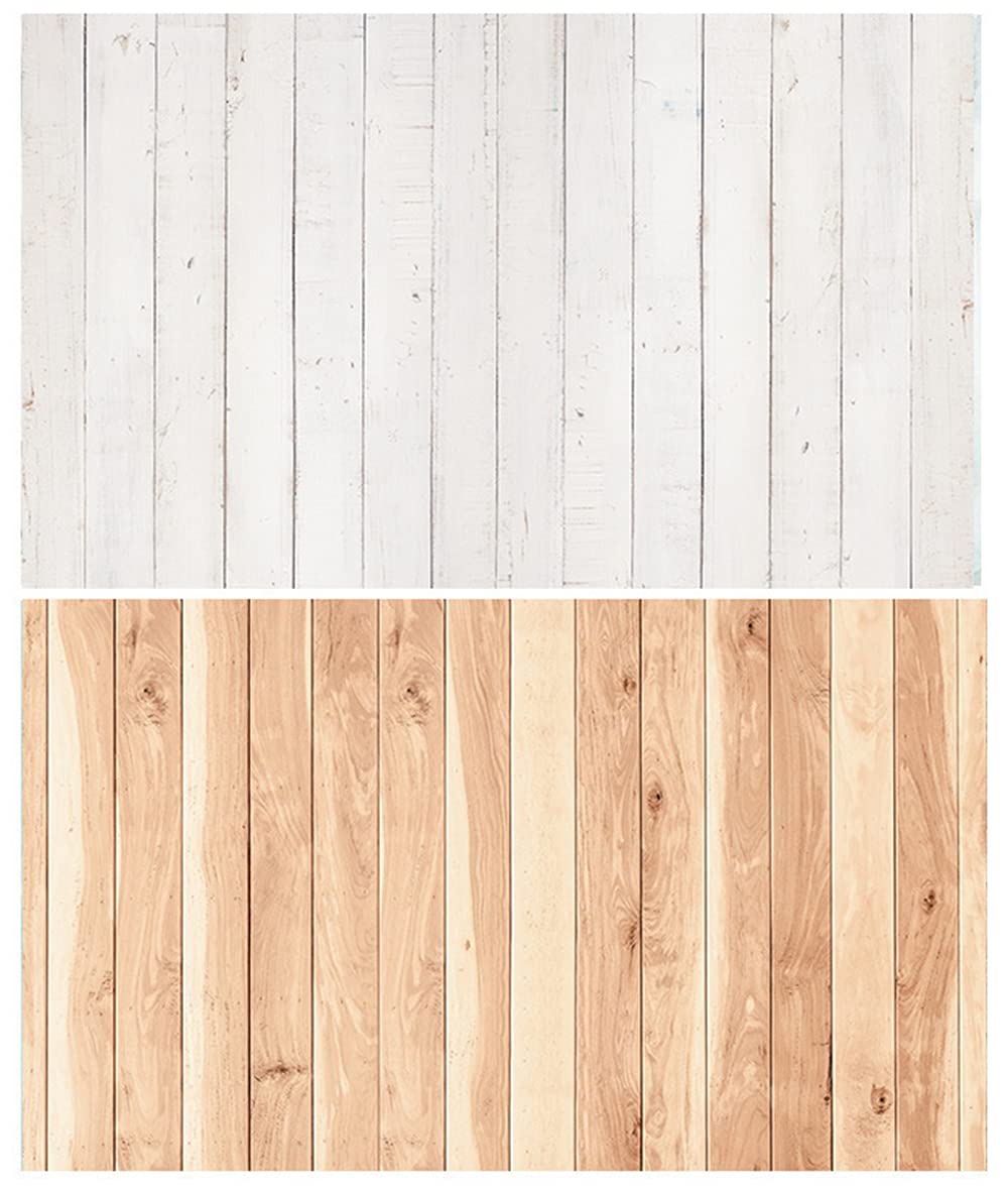 SAVIAURA 1 Sheet 2 in 1 3D Flat Lay Tabletop Double-Sided Photography Backdrop Photo Studio Flatlay Background PVC Wrinkle-Free for Small Product Shoot (White and Light Brown Wood Planks Pattern)