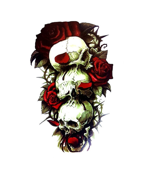 S.A.V.I Temporary Tattoo For Girls Men Women 3D Skulls  Roses Sticker Size 21x15CM - 1PC.