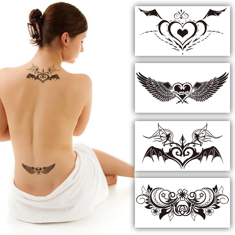 S.A.V.I 4 Sheets - Sexy Temporary Tattoos for Women, Chest, Neck  Lower Back Body Art, 16x8.5 cm
