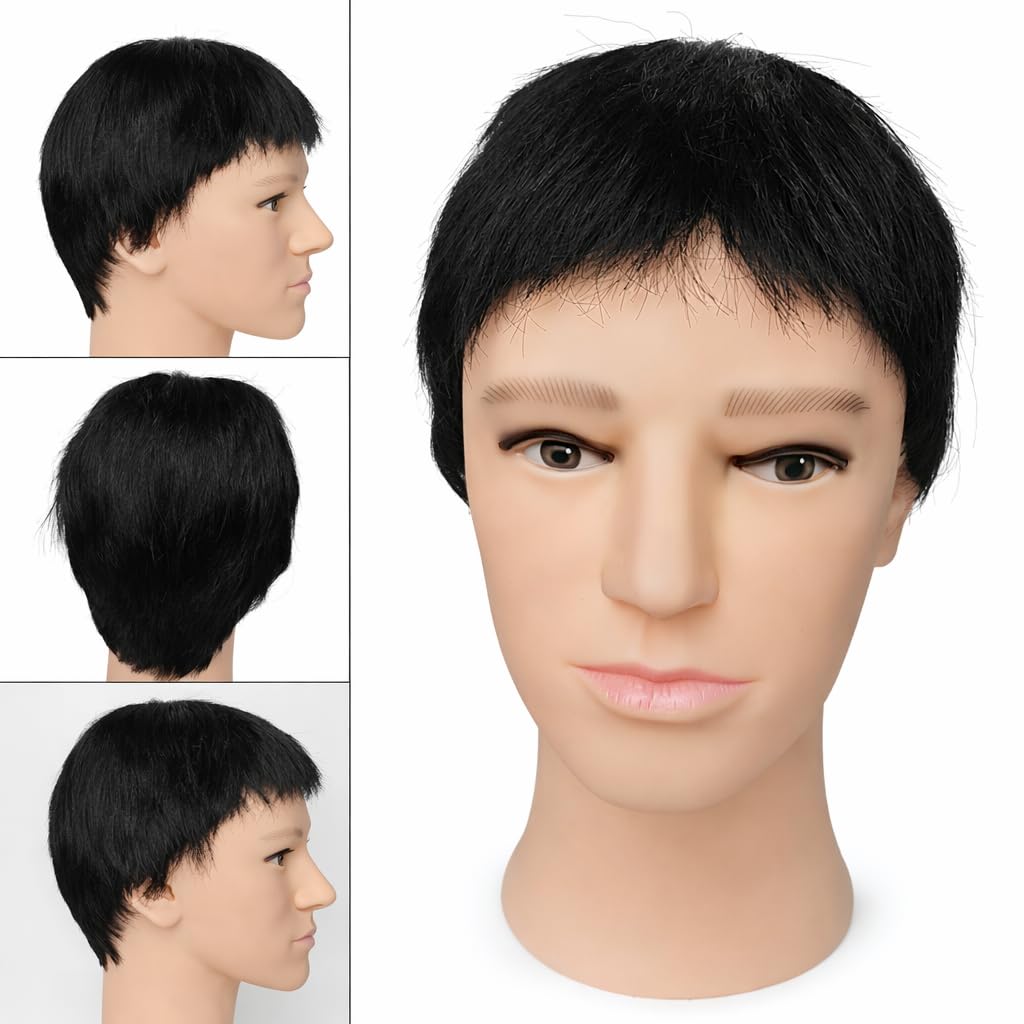 S.A.V.I Men’s Black Short Pixie Cut Wig – 100% Human Hair Straight Boy Cut with Natural Hairline & Realistic Scalp, Breathable Lightweight Cap, Hairpiece for Men