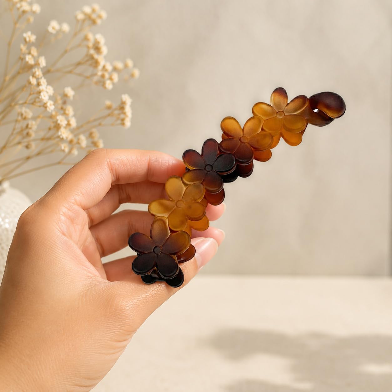 S.A.V.I Banana Hair Clip Floral Barrette for Women, Brown 10 cm | Acetate Material, Secure Lightweight Grip, Office & Party, Ponytail & Half-Up Styles, Daily