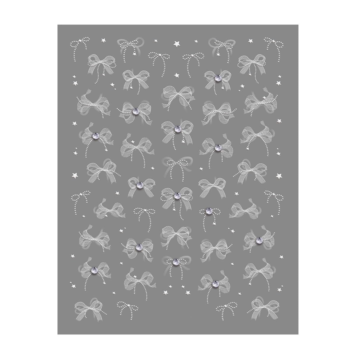 S.A.V.I 2 Sheets - 3D White Bow Nail Art Stickers with Pearl & Rhinestone | Self-Adhesive Lace Design | Transparent Sheet | Long-Lasting Nail Decoration for Women & Girls