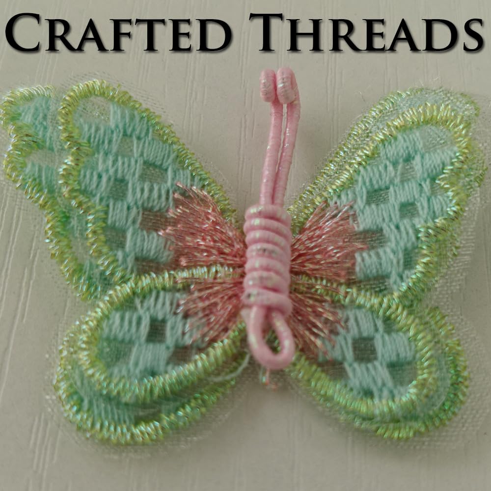 S.A.V.I 3 Pcs Sew-On Butterfly Embroidered Patch | Mint Green & Pink Thread Work Fabric Appliqué 5.2 x 4.4 cm | Ideal for Dresses, Kids Wear, DIY Craft & Garment Decoration (Green)