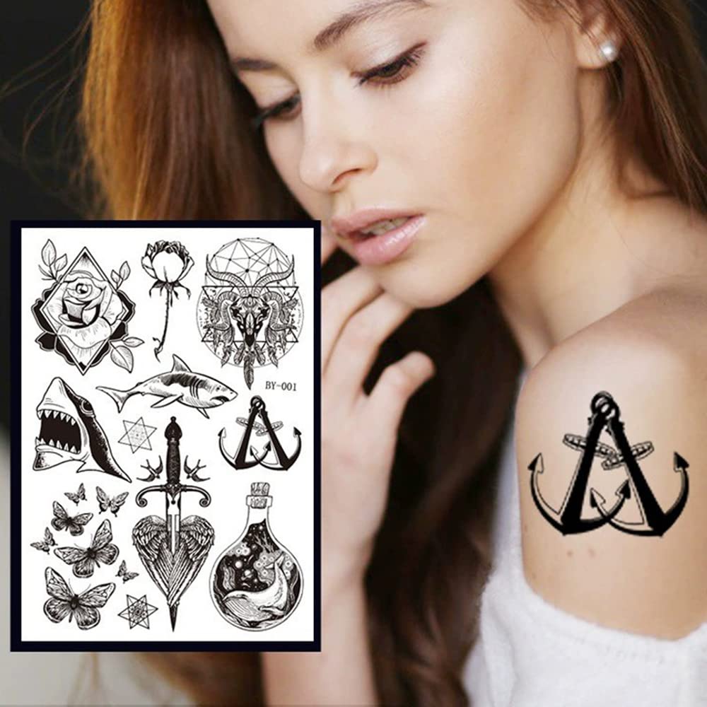 S.A.V.I Neon Temporary Tattoos, UV Tattoos For Men Women, Body Face Art, Armband, Sword, Anchor, Butterfly, Animal Tattoos Flash Fake Waterproof Tattoo Stickers, Size- 21x15CM