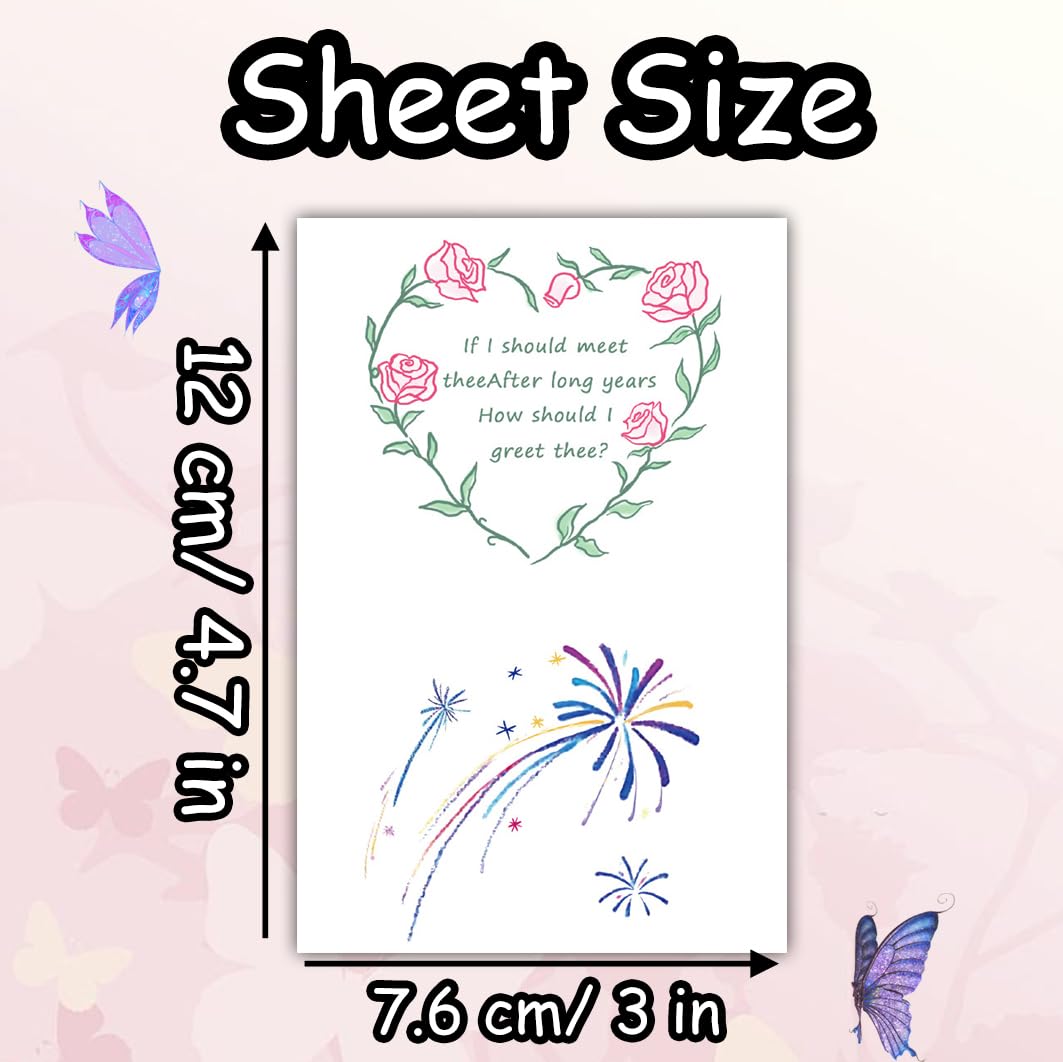 S.A.V.I Temporary Tattoo Sticker for Women & Girls – 1 Pc Waterproof Body Art, Safe Non-Toxic, Heart Rose Wreath & Firework Design – Long-Lasting Hand, Arm, Finger Décor – Easy to Apply & Remove (61)