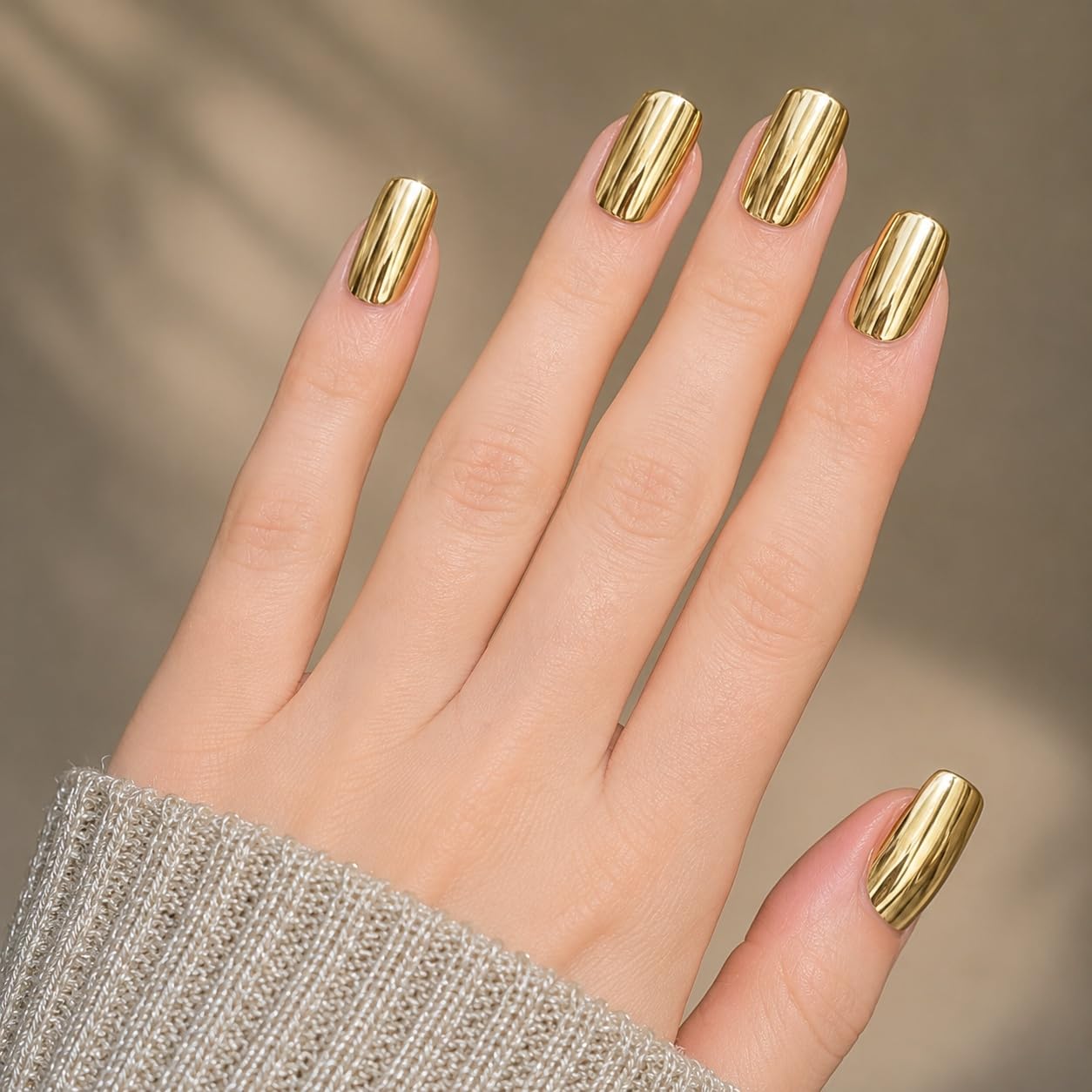 S.A.V.I Press on Nails Gold Chrome Short Square 24 Pcs