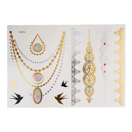 S.A.V.I 3D Temporary Tattoo Golden and Silver Metallic Sticker Bow Flower Hearts Design Size 21x15cm - 1pc. (5), Gold, 2 g