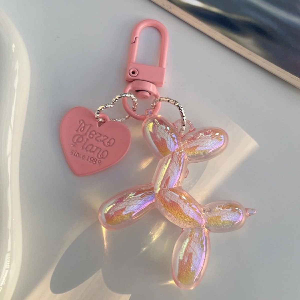 S.A.V.I Resin Balloon Dog Keychain for Women & Girls, Pink, Aurora Finish, Heart Pendant, Durable Resin, 5.2 x 4.7 cm, Lightweight Accessory for Handbags, Keys & Backpacks