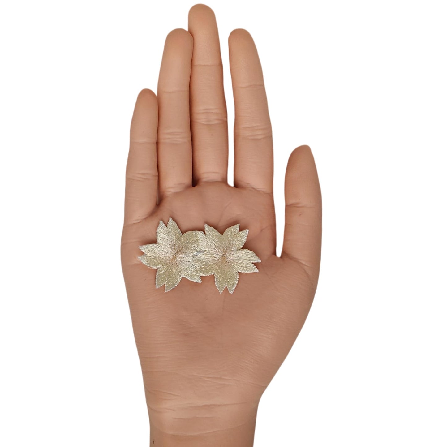 S.A.V.I Beige Floral Embroidered Iron-On Appliqué Patch, Double Cherry Blossom Design, Soft Thread Work for Dresses, Blouses, Lehengas & DIY Crafts, 5.3 x 3.3 cm (Beige)