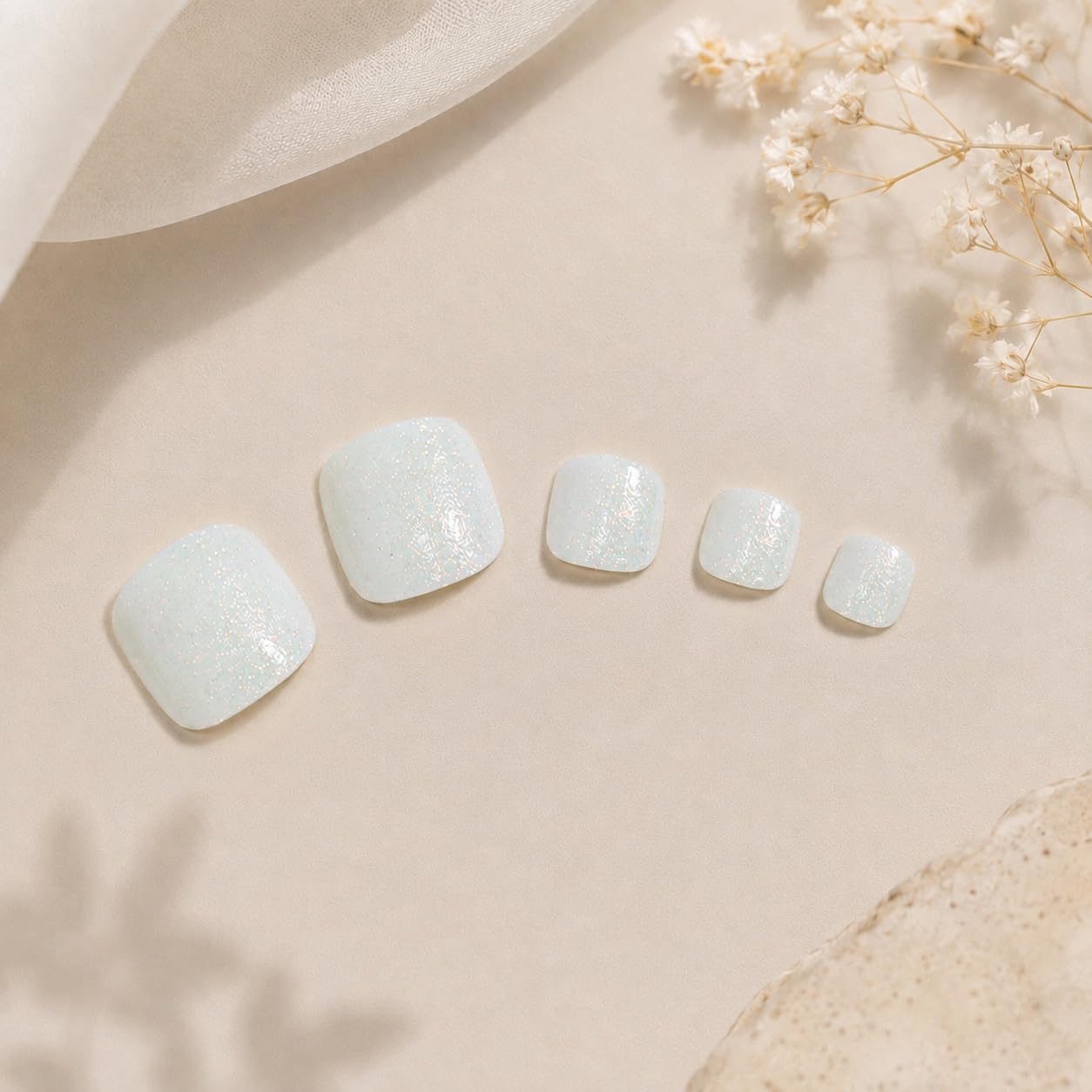 S.A.V.I Press on Toenails Glittery White Short Square 24 Pcs