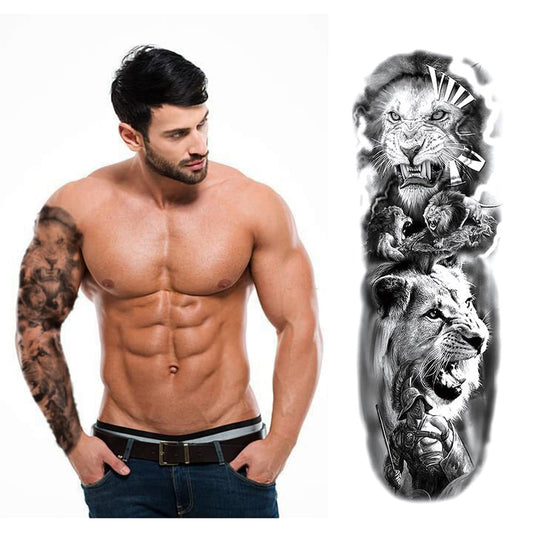 S.A.V.I Full Arm Tattoo, Angry King Lions Temporary Tattoo Sticker, Size 48x17CM