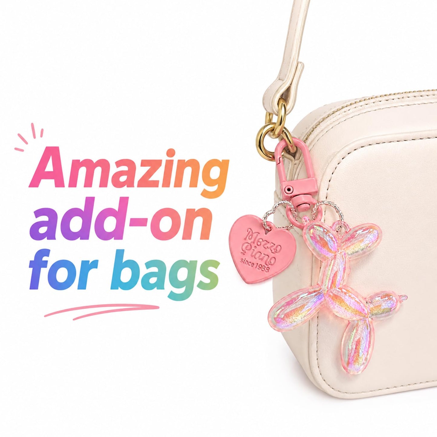 S.A.V.I Resin Balloon Dog Keychain for Women & Girls, Pink, Aurora Finish, Heart Pendant, Durable Resin, 5.2 x 4.7 cm, Lightweight Accessory for Handbags, Keys & Backpacks