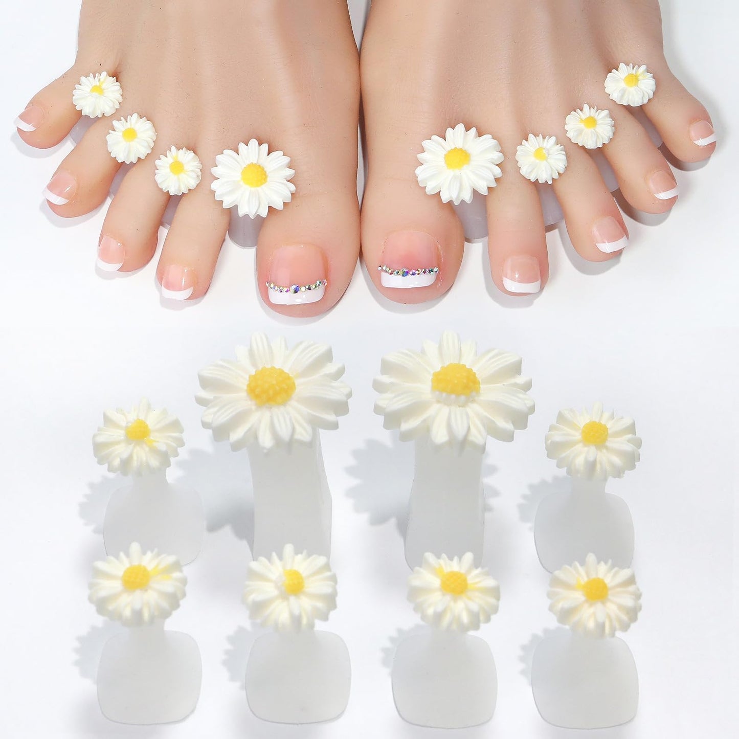 S.A.V.I Silicone Toe Separators Daisy Design Set of 8 | Reusable & Washable, Salon & Home Use, Nail Art & Pedicure, Soft & Flexible, Women & Girls