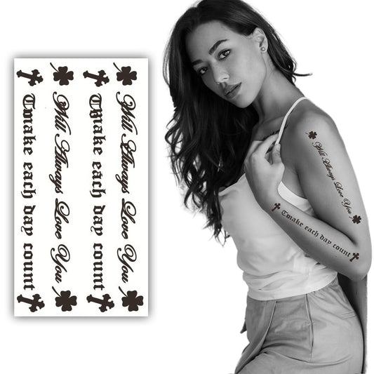 S.A.V.I Temporary Tattoo Sticker - 'Will Always Love You' 'Each Day Count' Quote - 21x10cm - For Men  Women