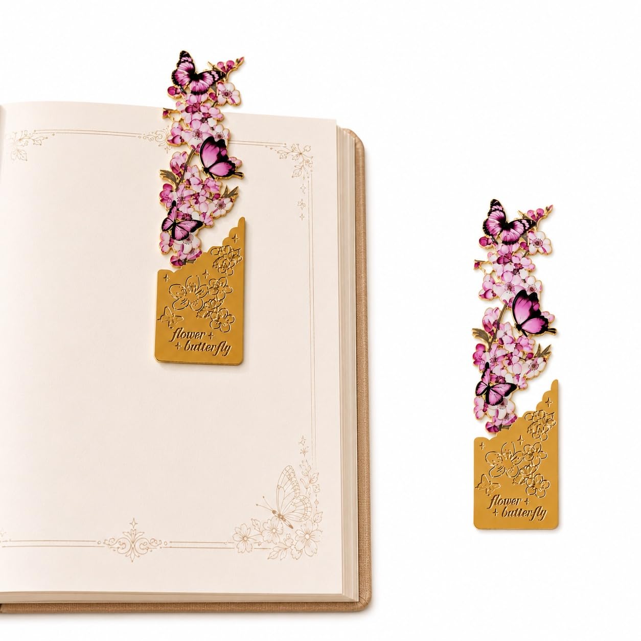 S.A.V.I Metal Bookmark Pink Gold Butterfly Floral Design, 10x3 cm | Durable Alloy, Page Holder, Reading Accessory, Peach Blossom Theme, For Women & Students